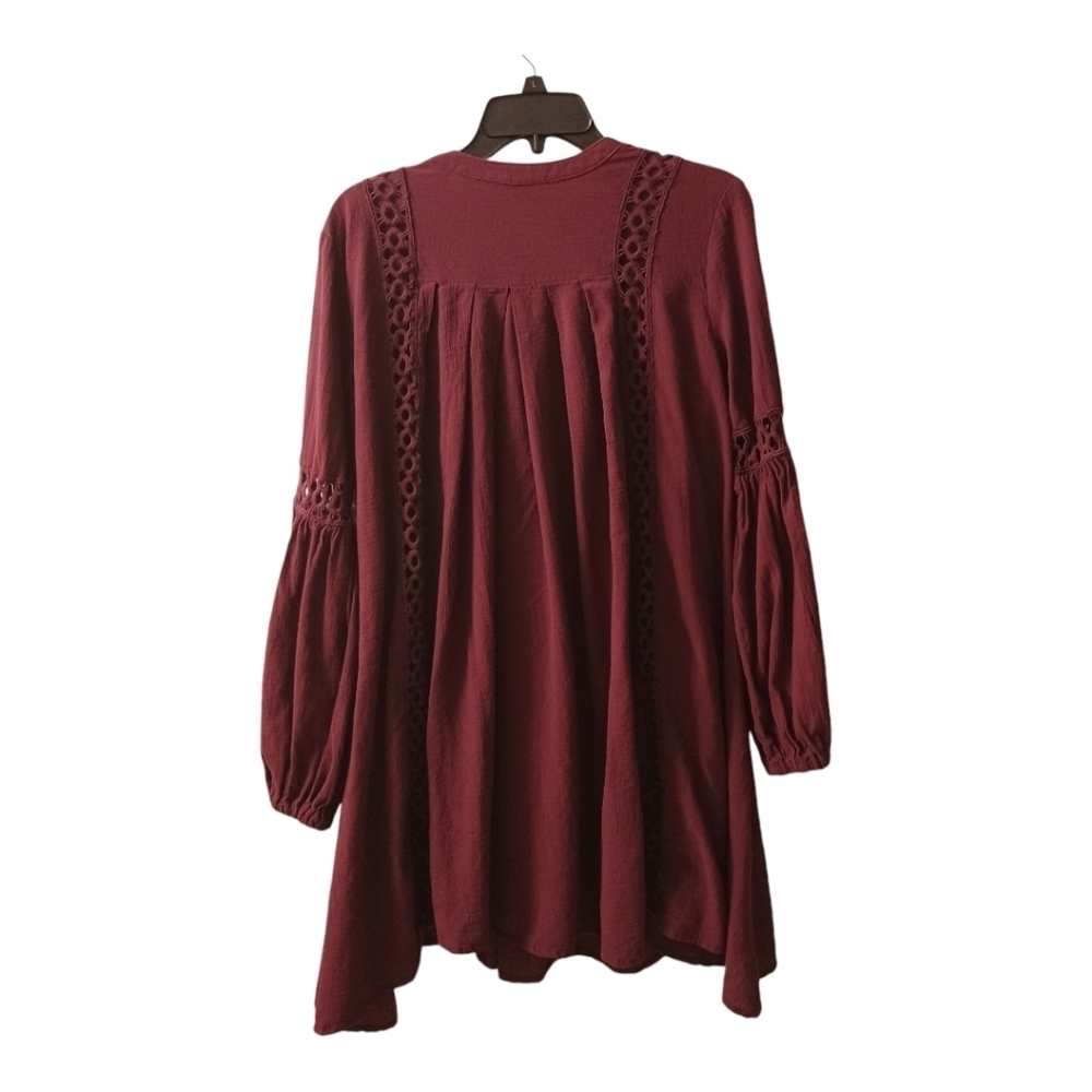 Elegant Long Sleeve Burgundy Dress - Picture 3 of 5